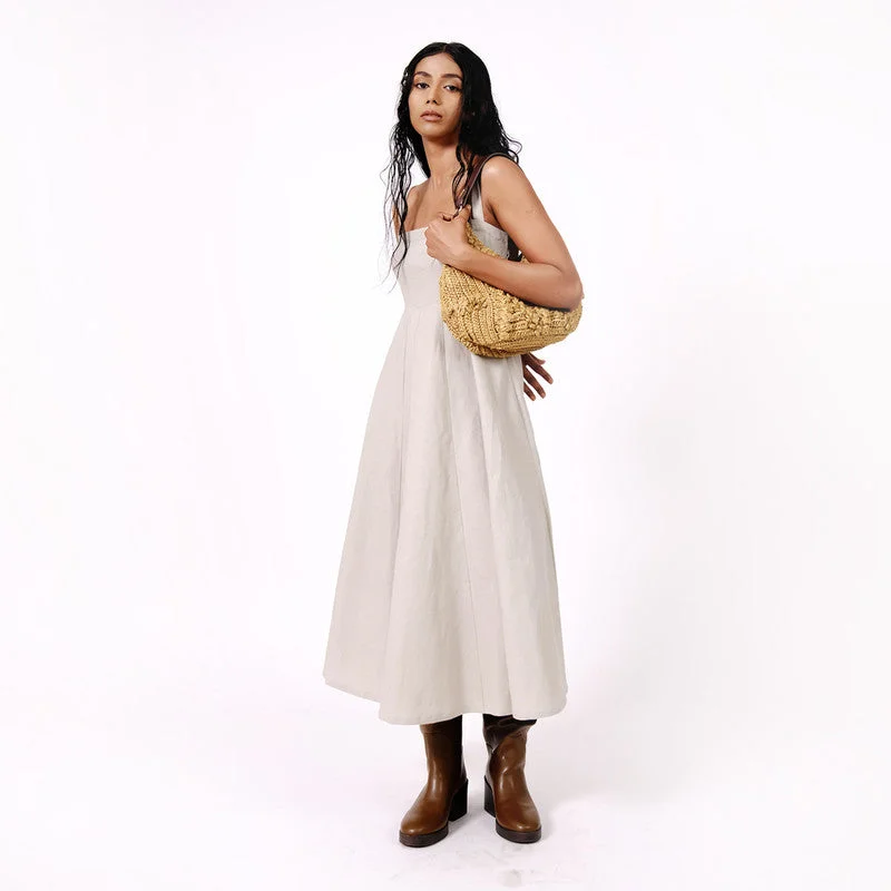 Linen Midi Dress | Sleeveless | Beige