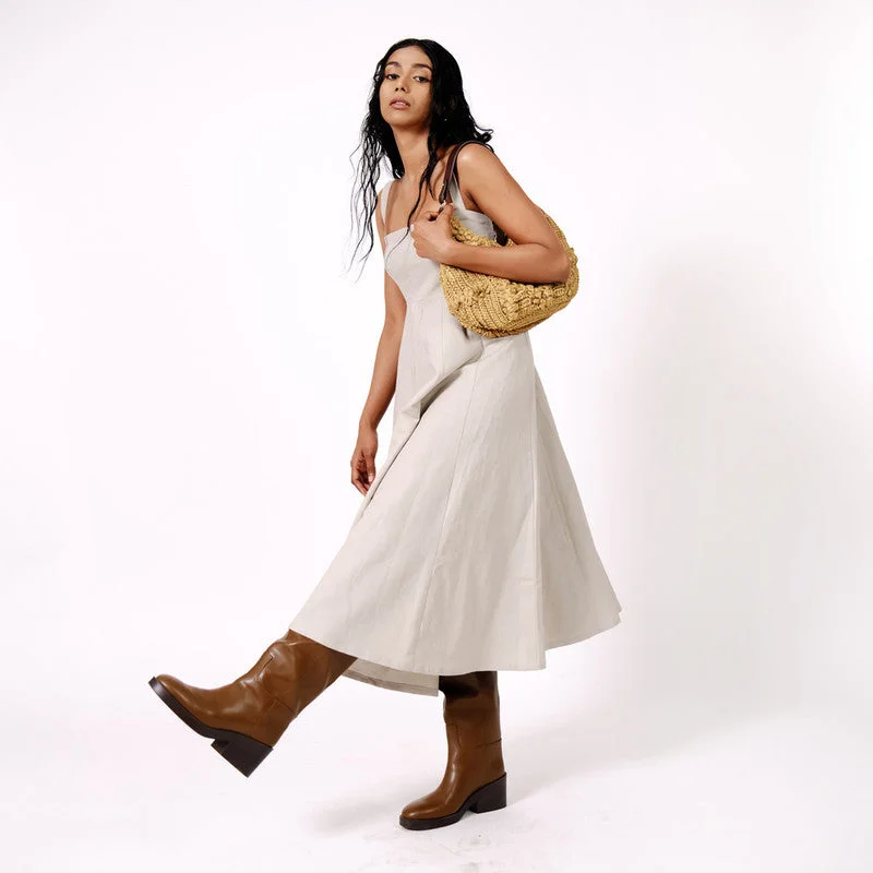 Linen Midi Dress | Sleeveless | Beige