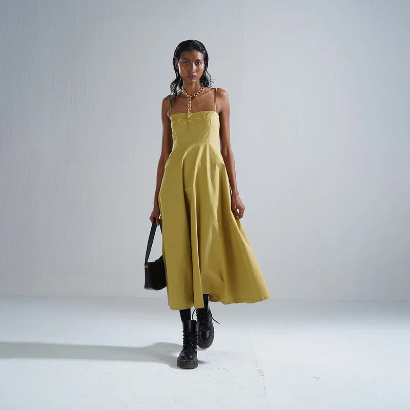 Midi Dress | Cotton Poplin | Yellow