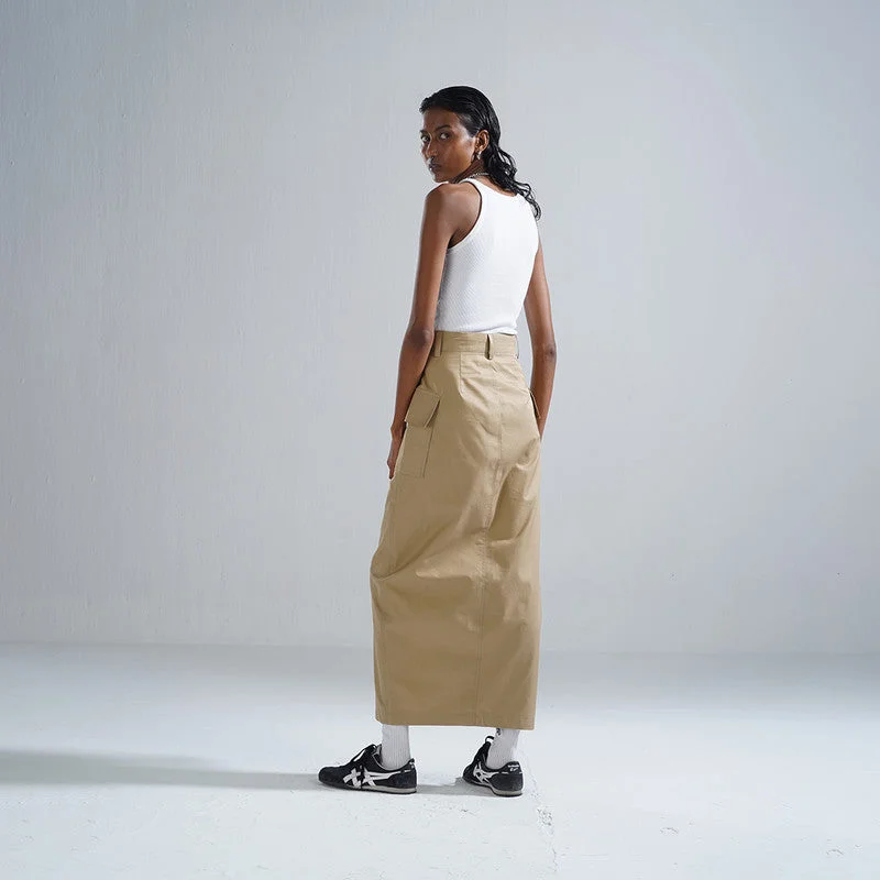 Midi Skirt for Women | Cotton Skirt | Front Slit | Light Brown