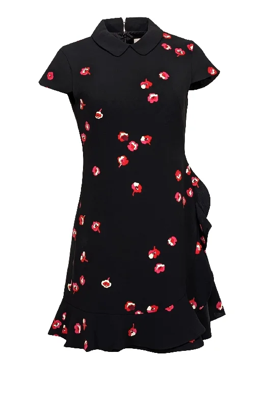 Kate Spade - Black Cap Sleeve w/ Peter Pan Collar & Ruffle Details Mini Dress Sz 2