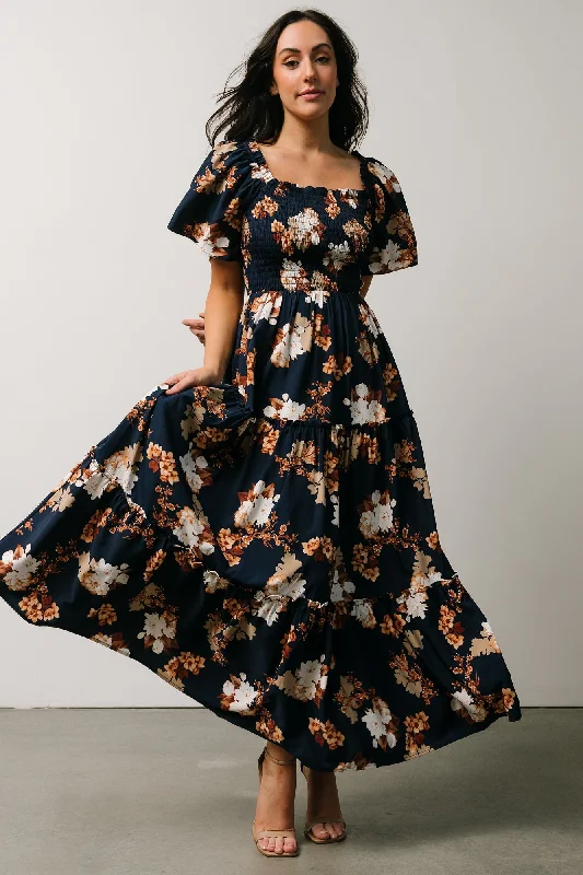 Southampton Smocked Maxi Dress | Navy Multi Floral