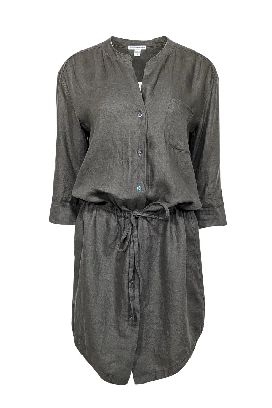 James Perse - Army Green Linen Drop Waist Mini Dress Sz L