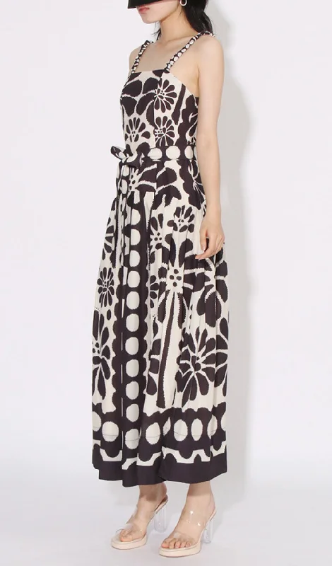 STRAP PRINTED MAXI DRESS IN BLACK