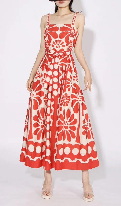 STRAP PRINTED MAXI DRESS IN RED