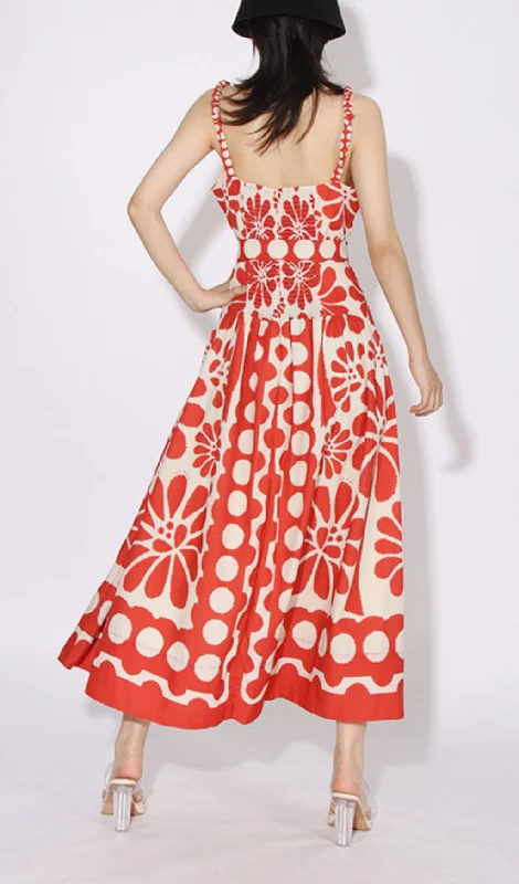 STRAP PRINTED MAXI DRESS IN RED