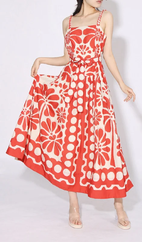 STRAP PRINTED MAXI DRESS IN RED