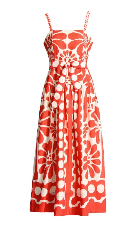 STRAP PRINTED MAXI DRESS IN RED