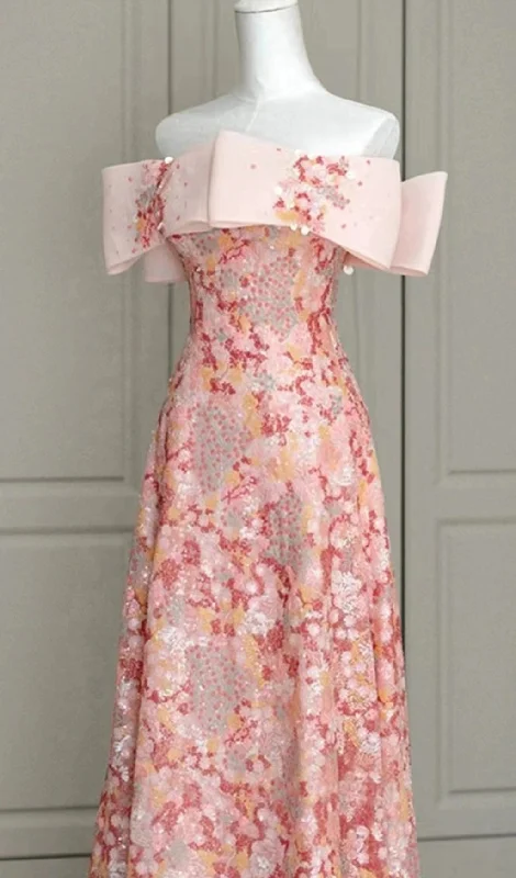 STRAPLESS FLORAL A-LINE MAXI DRESS