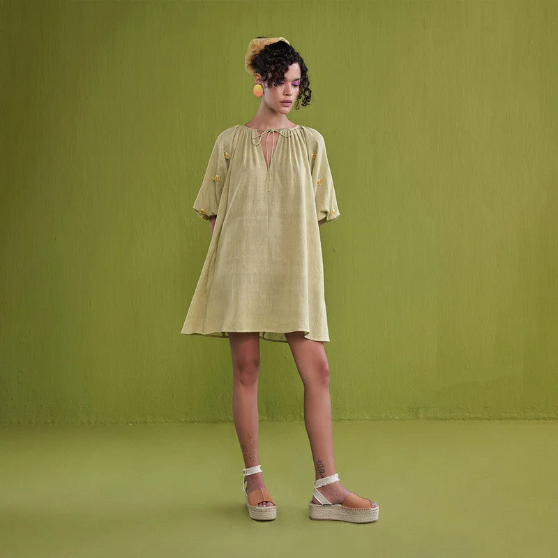 Mini Dress for Women | Handwoven Cotton | Herbal Dyed | Green