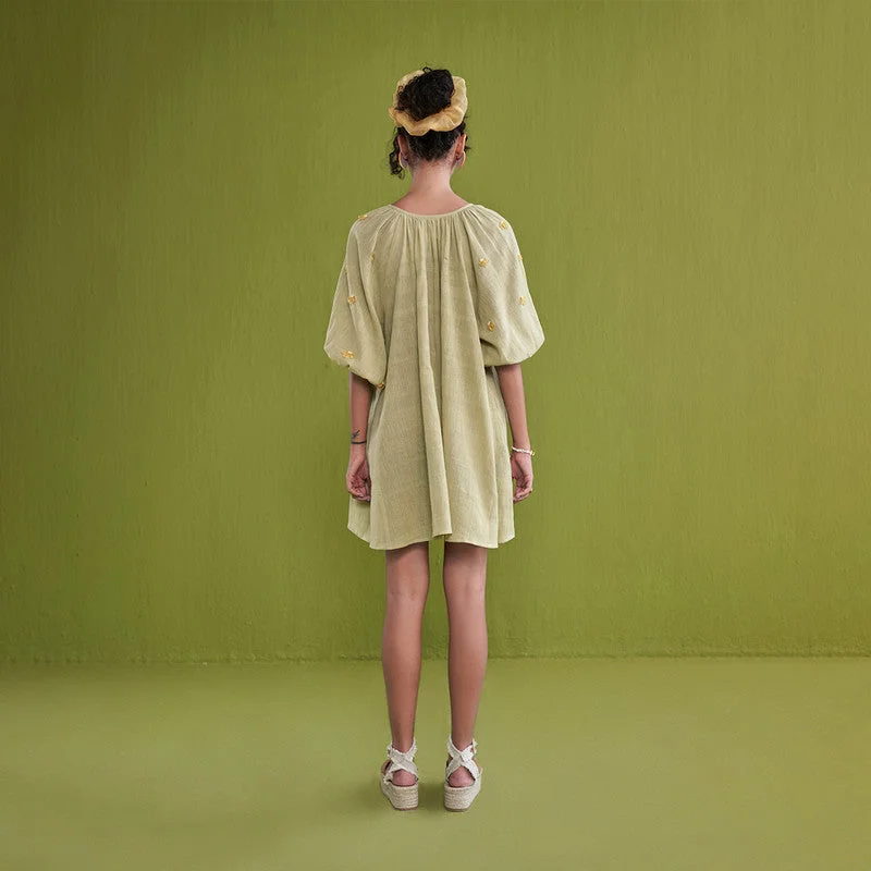 Mini Dress for Women | Handwoven Cotton | Herbal Dyed | Green