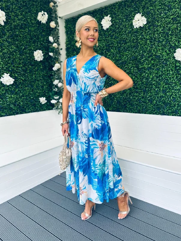 Tammy Banded Midi Dress Floral Blue