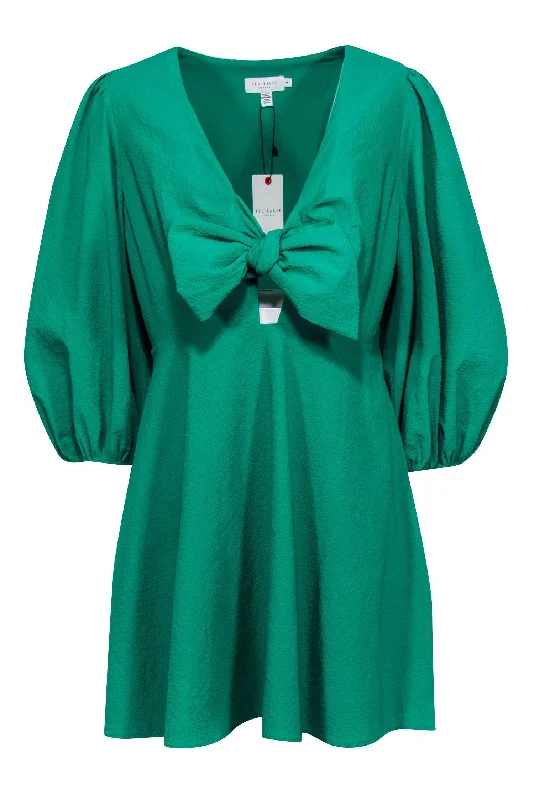 Ted Baker - Green Textured Tie-Front Mini Dress Sz 10