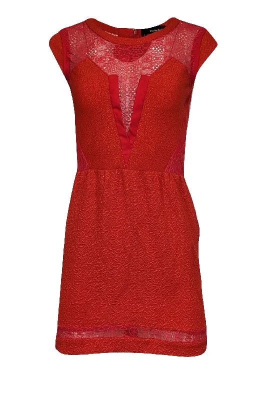 The Kooples - Red Textured Mini Dress w/ Lace Accents Sz S