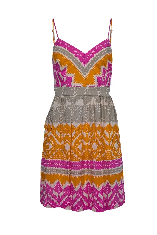 Trina Turk - Pink, Orange & Brown Abstract Print Sleeveless Mini Dress Sz 2