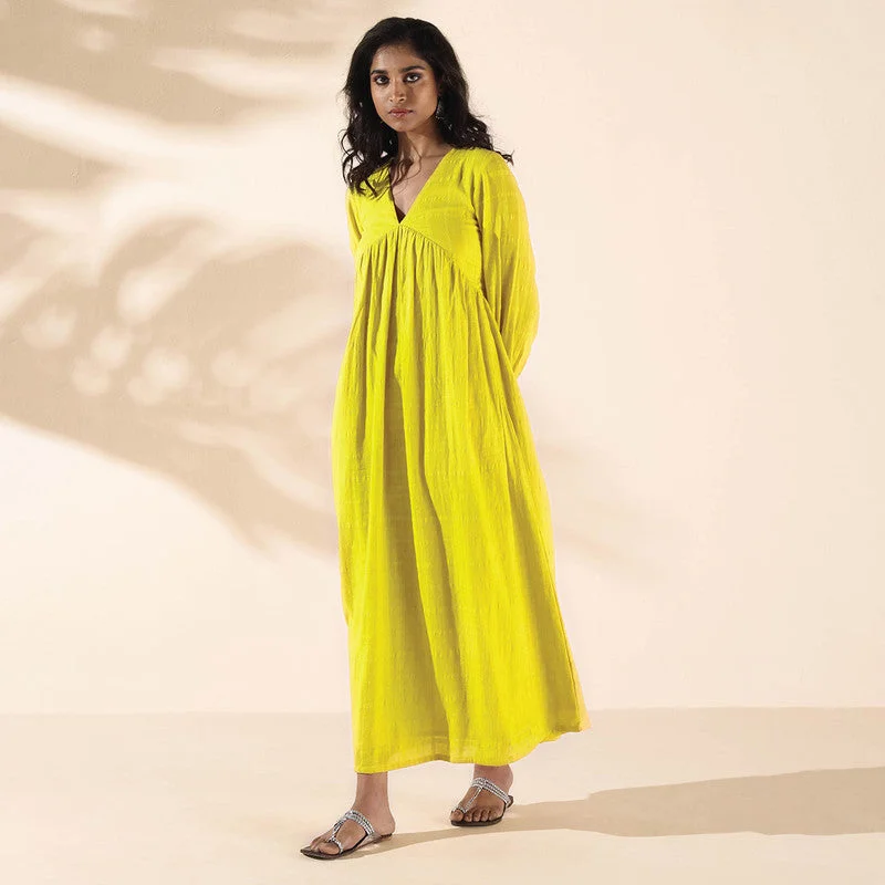 Cotton Dobby Maxi Dress for Women | Flared | Lime