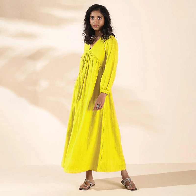 Cotton Dobby Maxi Dress for Women | Flared | Lime