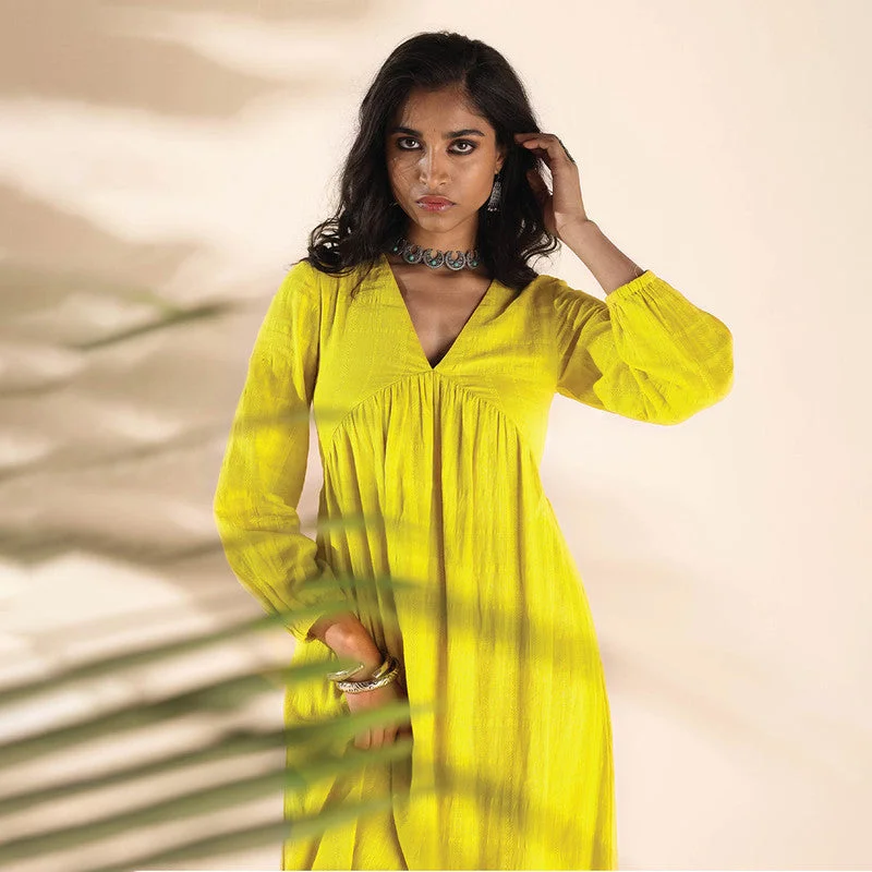 Cotton Dobby Maxi Dress for Women | Flared | Lime