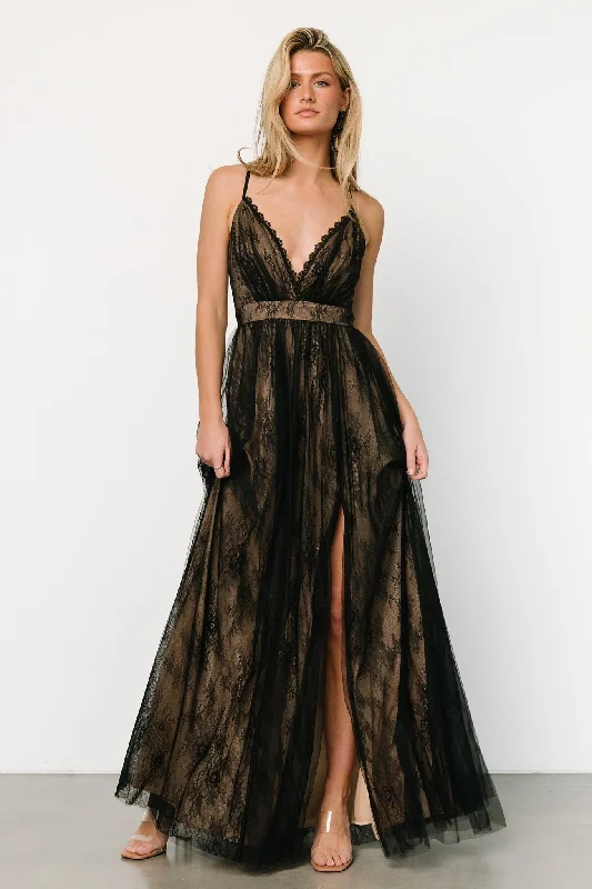 Vasia Lace Tulle Maxi Dress | Black + Nude