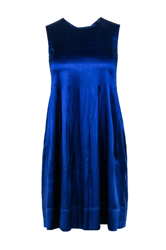 Vince - Cobalt Blue Sleeveless Pleated w/ Button Down Back Mini Dress Sz 2