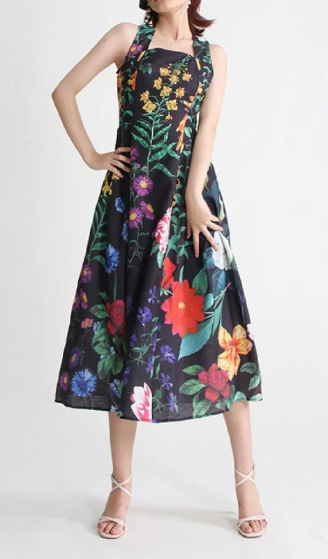 VINTAGE FLORAL PRINTED MAXI DRESS