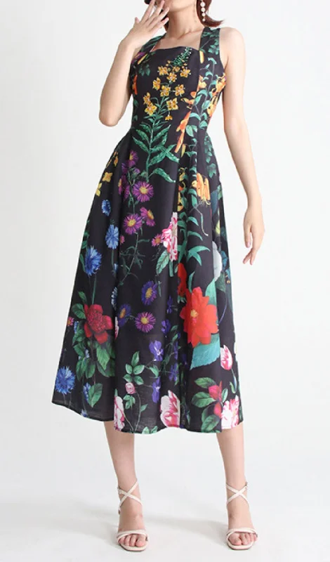 VINTAGE FLORAL PRINTED MAXI DRESS