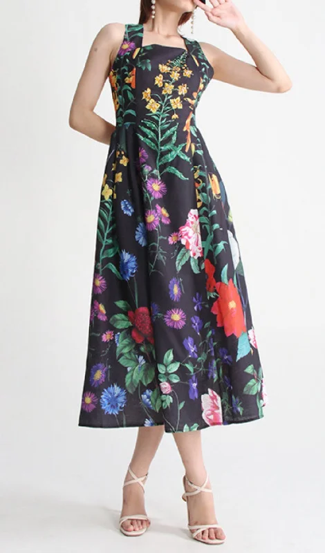 VINTAGE FLORAL PRINTED MAXI DRESS