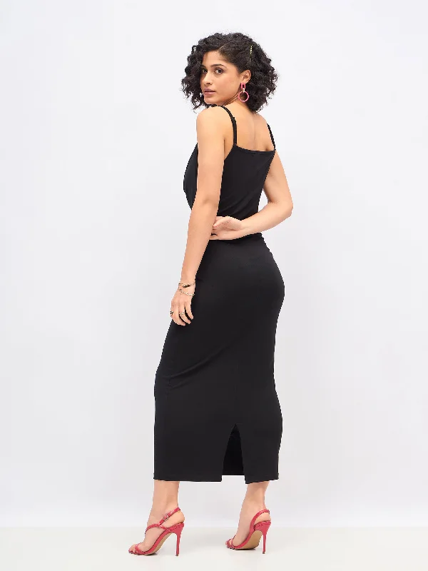 Women Black Cowl Neck Bodycon Maxi Dress