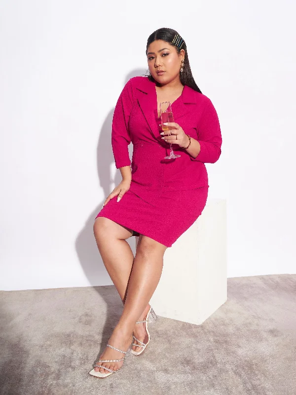 Women Fuchsia Blazer Detail Bodycon Dress