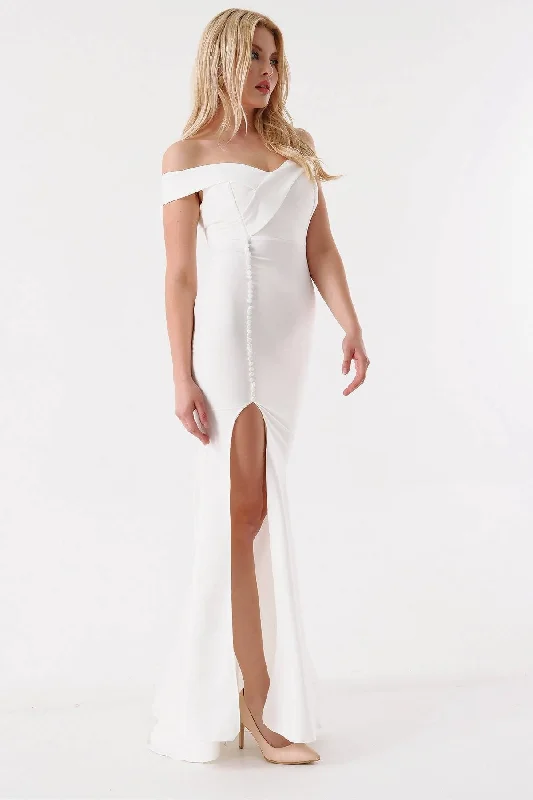 White Double Breasted Collar Evening Dress Wedding Dress REF: 5082MKSP