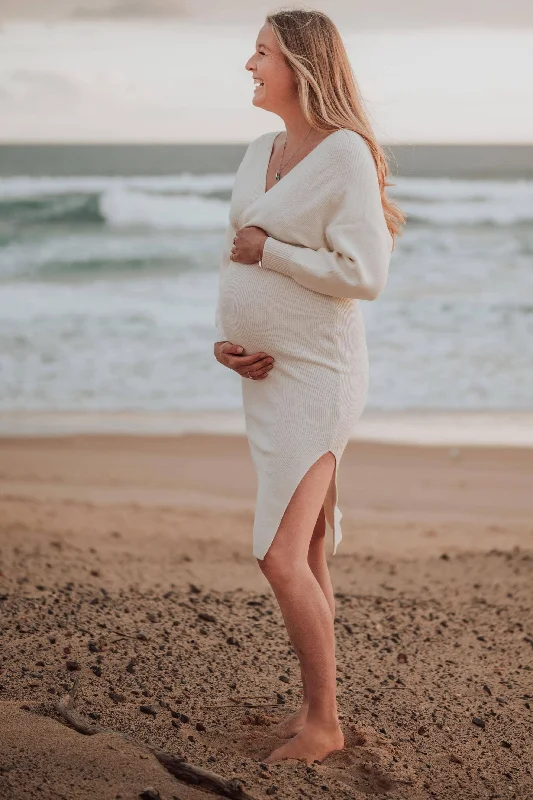 Petal and Pup Bambina Knit Midi Dress - White - Maternity Photoshoot Dress