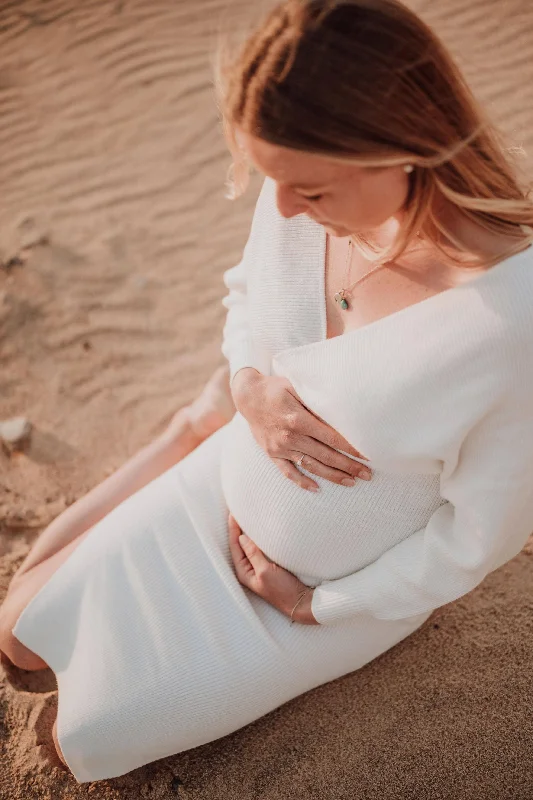 Petal and Pup Bambina Knit Midi Dress - White - Maternity Photoshoot Dress