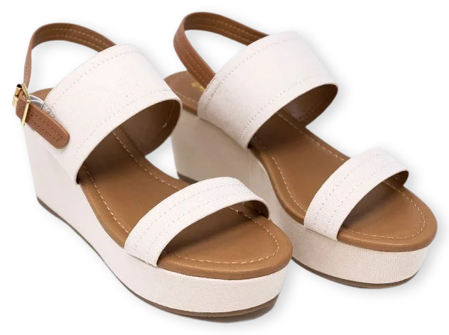 Rory Beige Linen Low Heel Wedge FINAL SALE