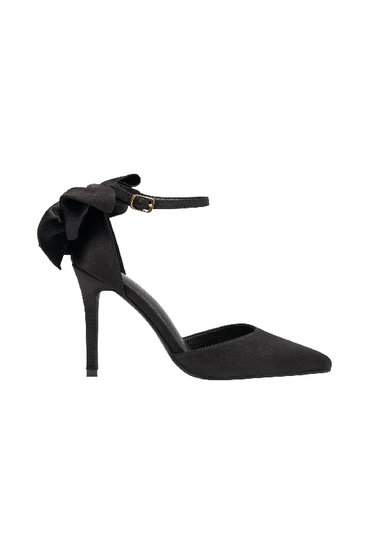 Charmed Satin Bow Heel - Black