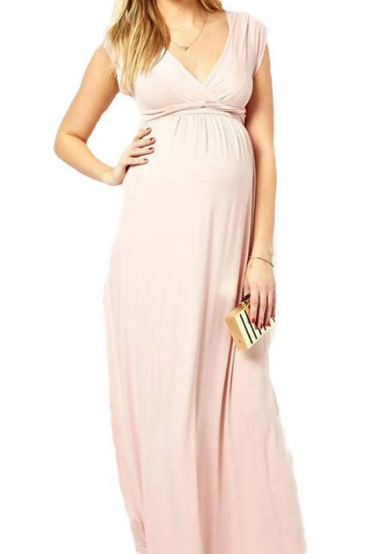 Chelsea Cotton Maxi Maternity Photoshoot Dress Dress - Blush Pink