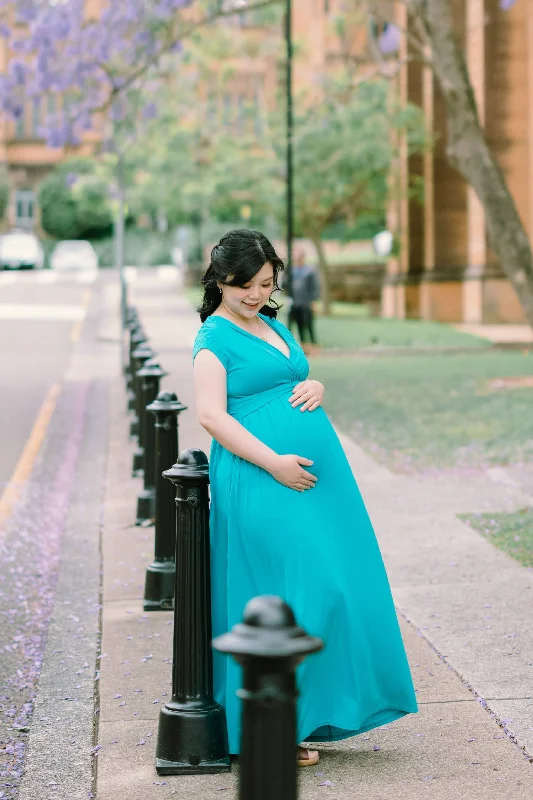 Chelsea Cotton Maxi Maternity Photoshoot Dress - Teal