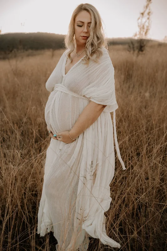 Ophelia Maxi Maternity Photoshoot Dress - Bone - Wedding Dress