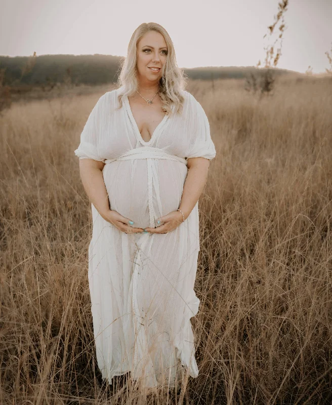 Ophelia Maxi Maternity Photoshoot Dress - Bone - Wedding Dress