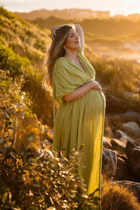 Ophelia Maxi Maternity Photoshoot Dress - Pistachio - Baby Shower Dress