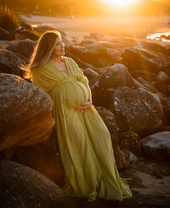 Ophelia Maxi Maternity Photoshoot Dress - Pistachio - Baby Shower Dress