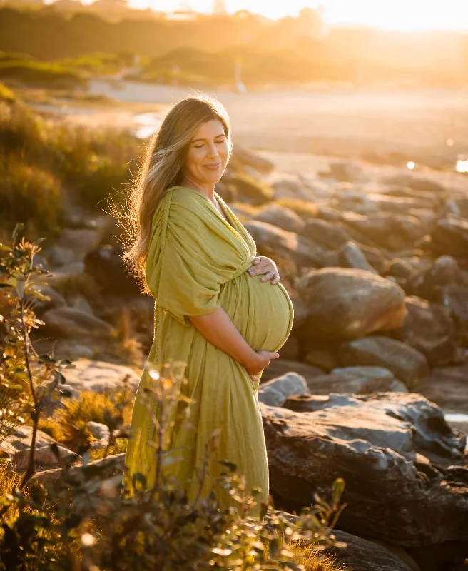 Ophelia Maxi Maternity Photoshoot Dress - Pistachio - Baby Shower Dress