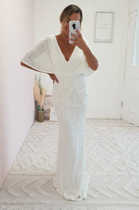 Elsie Bodycon Sequin Gown | White