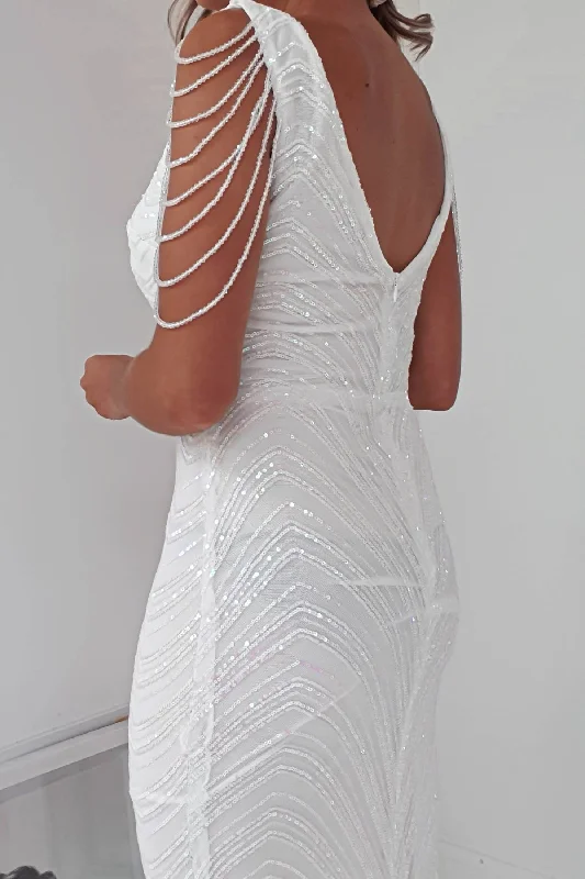 Fayette Embellished Sequin Gown | White