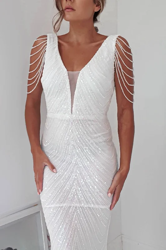 Fayette Embellished Sequin Gown | White