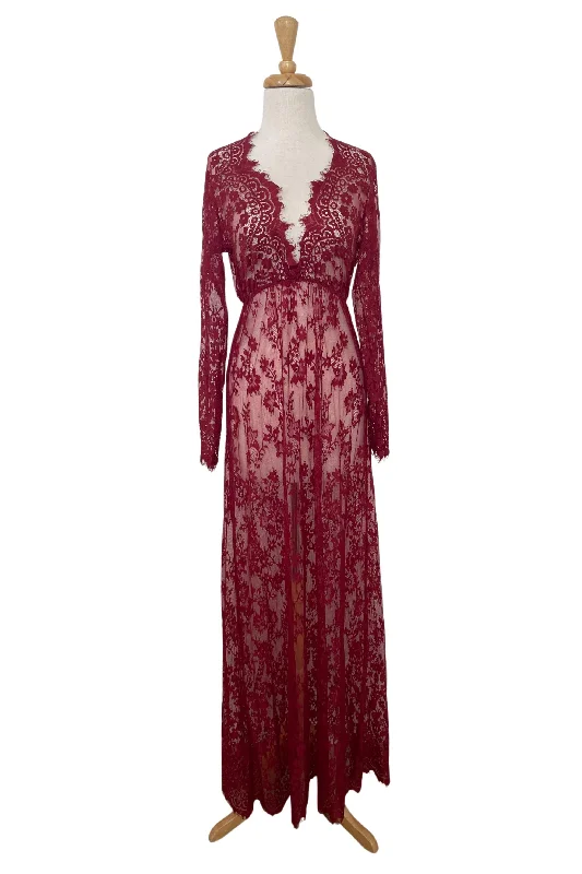 Katherine Sheer Lace Maxi Maternity Photoshoot Dress - Burgundy