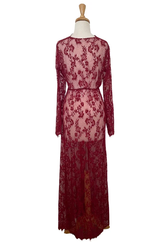 Katherine Sheer Lace Maxi Maternity Photoshoot Dress - Burgundy