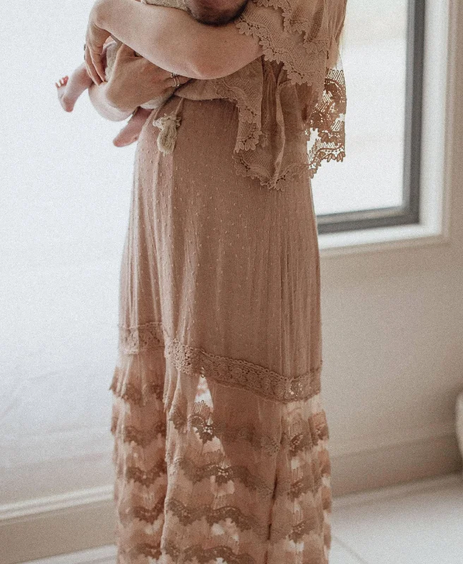 Lorraine Mocha Lace Maxi Dress - Maternity Photoshoot Dress