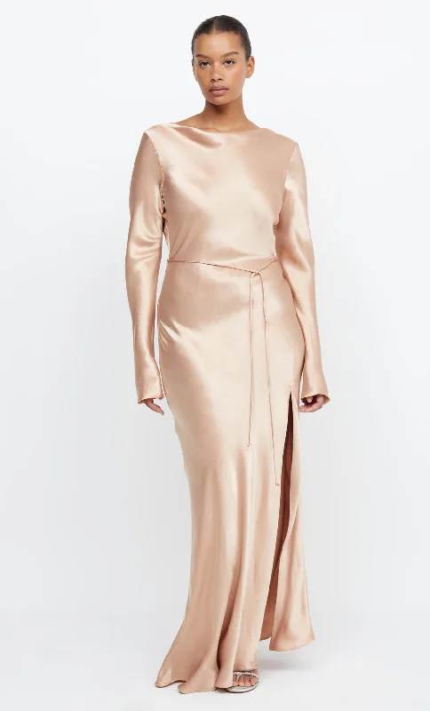 MOON DANCE LONG SLEEVE MAXI DRESS - ROSE GOLD