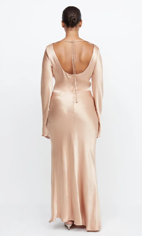 MOON DANCE LONG SLEEVE MAXI DRESS - ROSE GOLD