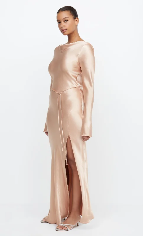 MOON DANCE LONG SLEEVE MAXI DRESS - ROSE GOLD